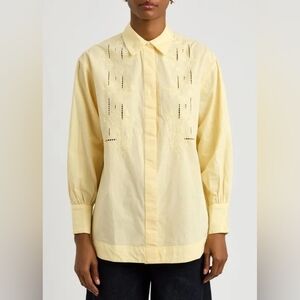 Damson Madder Rue Embroidered Cotton-poplin Shirt Yellow EU 14 /US 10 (See Meas)